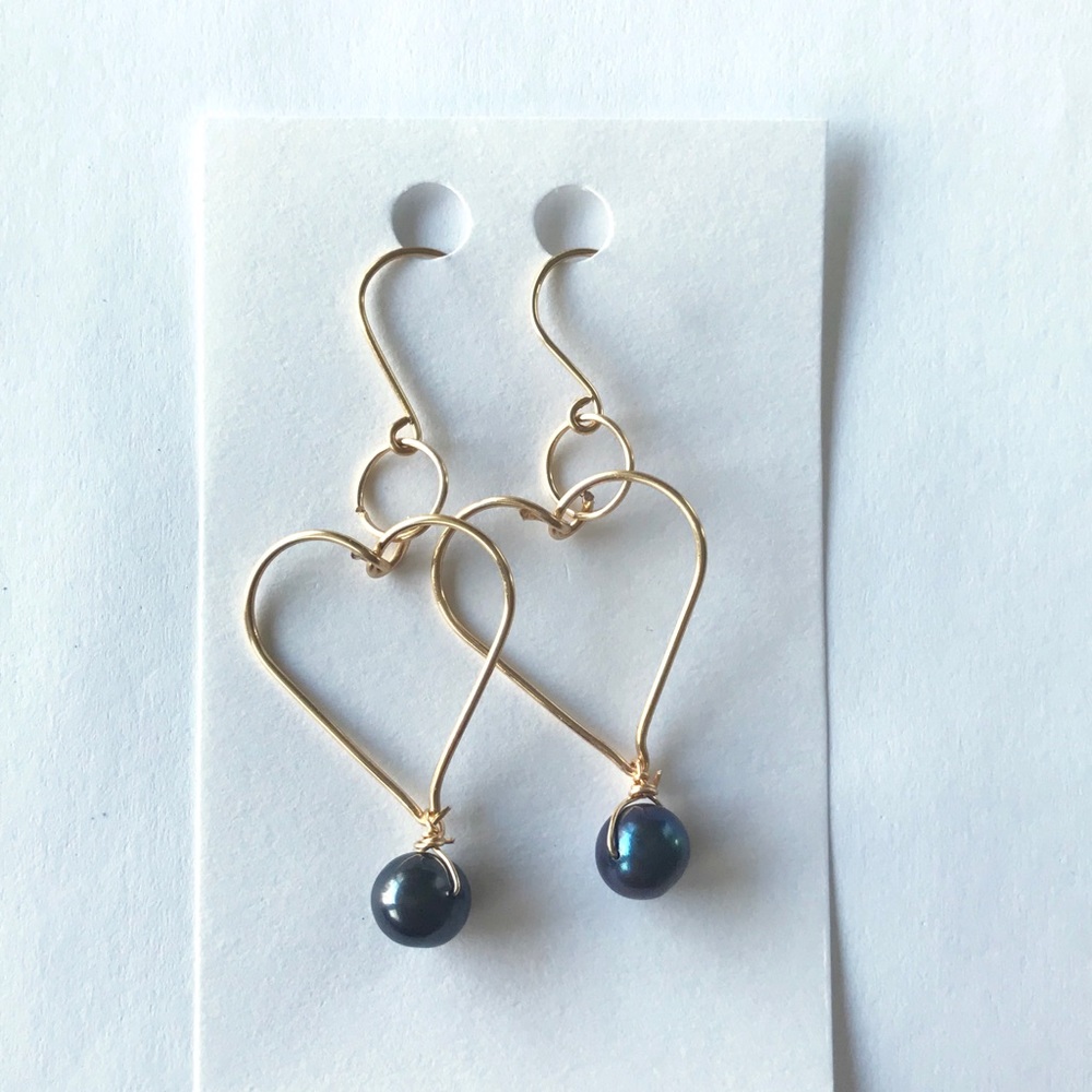 Heart Earrings with Tahitian Pearls